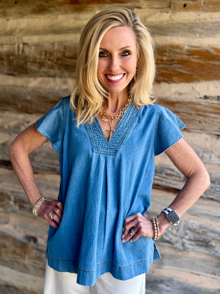 Picnic in the Park Chambray V-Neck Top