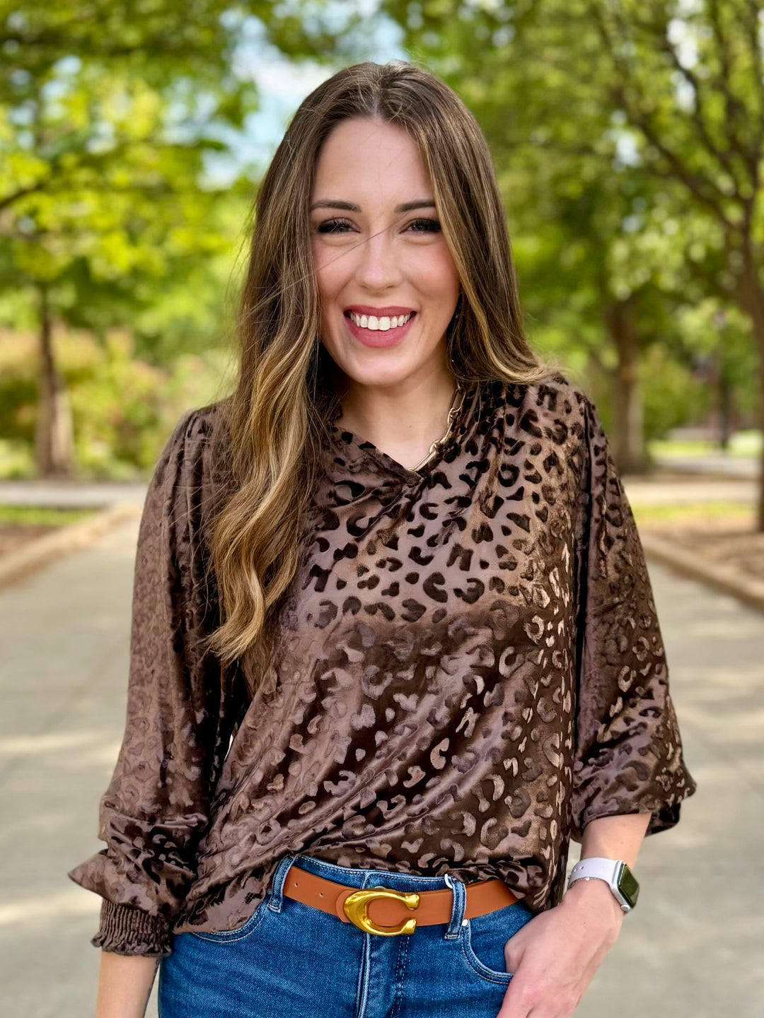 Leopard Muse Brown Velvet Blouse