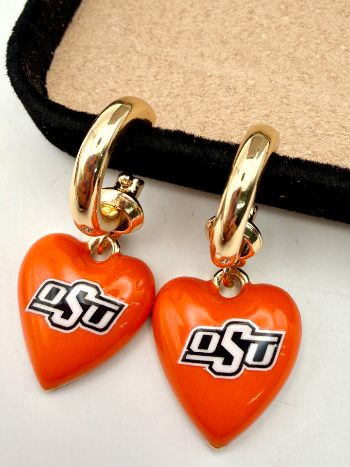 Oklahoma State Heart Drop Earrings