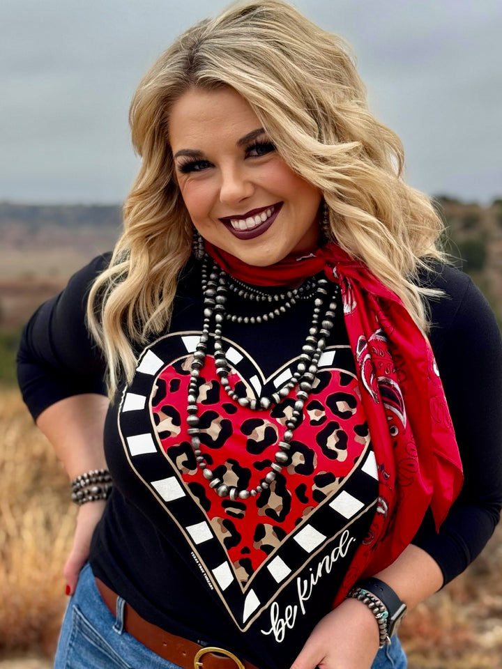 Be Kind Leopard Heart Long Sleeve Tee by Texas True Threads