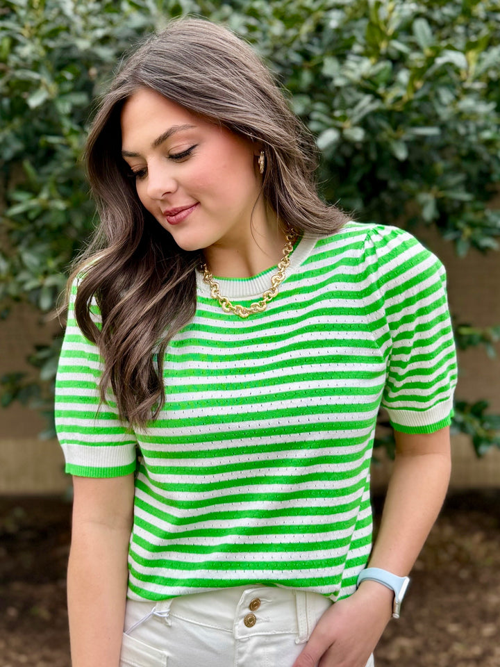 Willow Lane Green Striped Sweater
