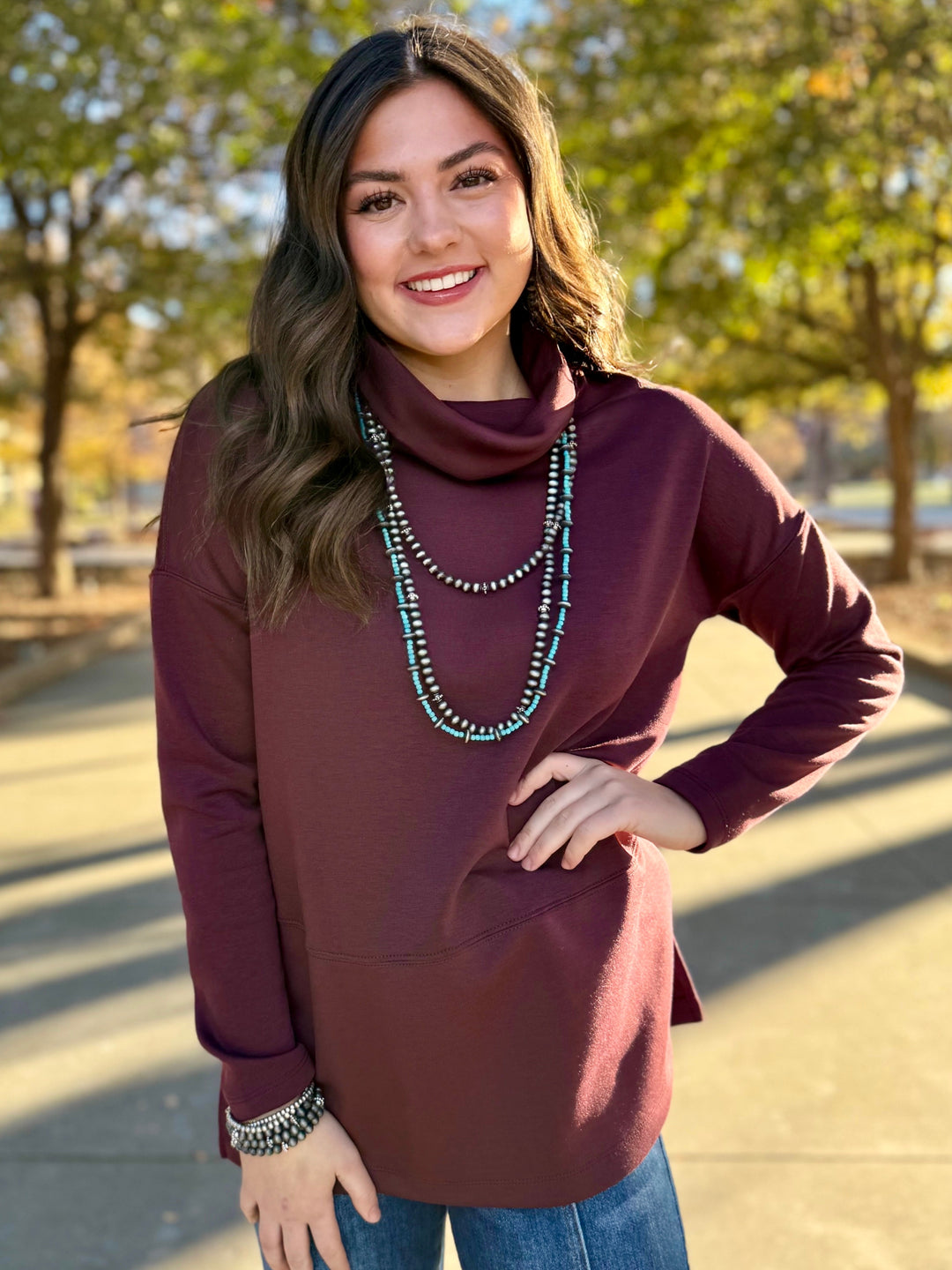 Soft Maroon Turtleneck Top