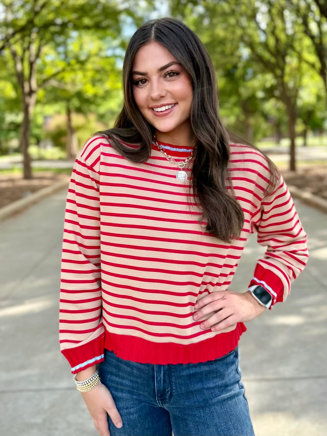 The Pop of Red Striped Top