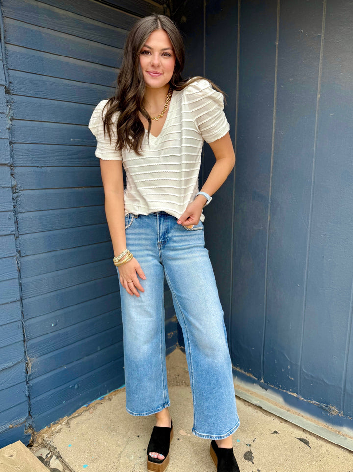 Minnie High Rise Cropped Embroidered Detail Jean by Risen