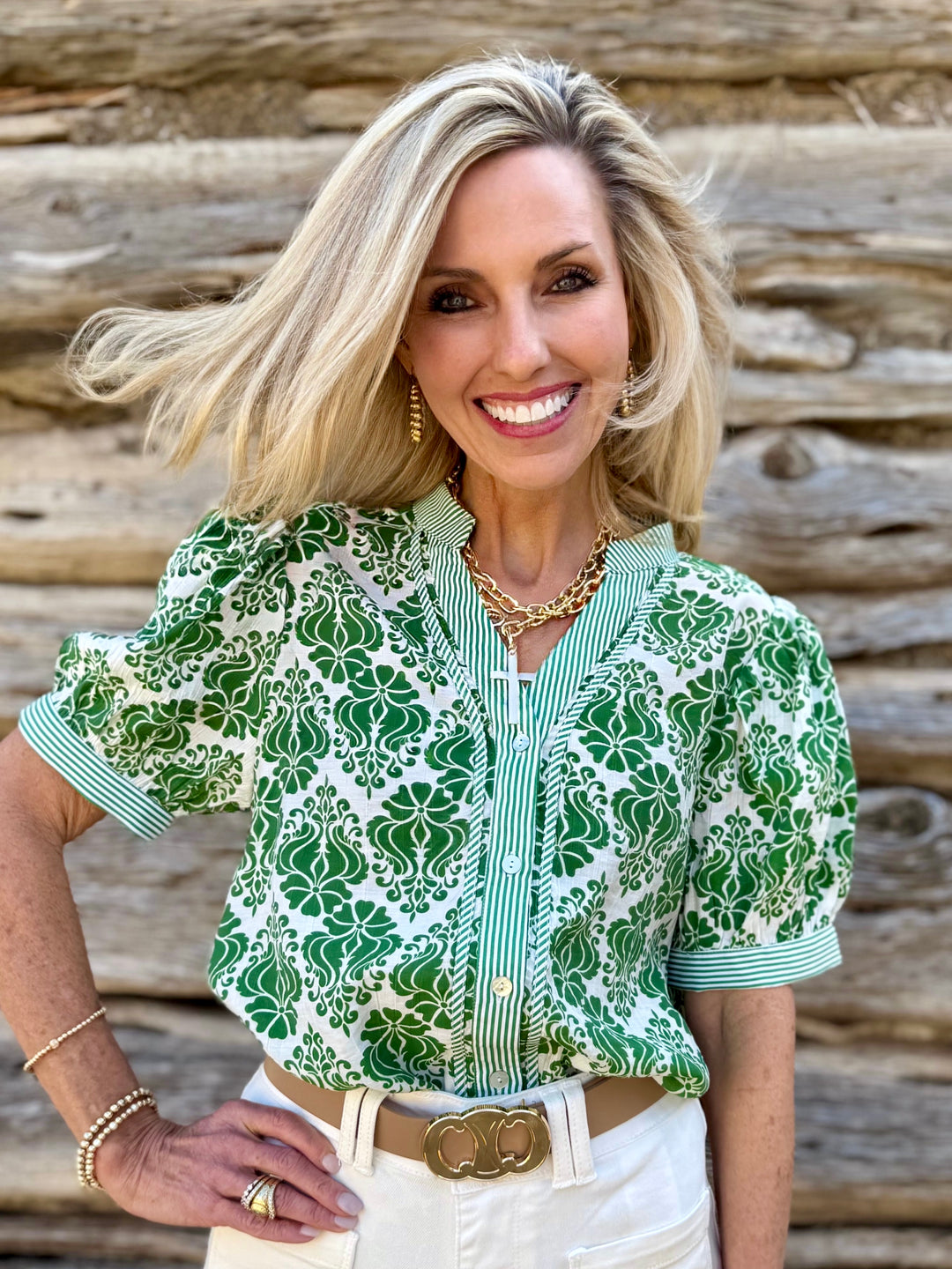Simply Joy Green V-Neck Top