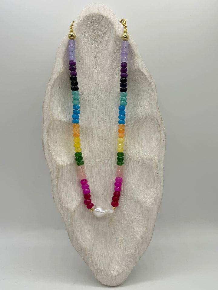 Colorful Gemstone & Large Pearl Necklace