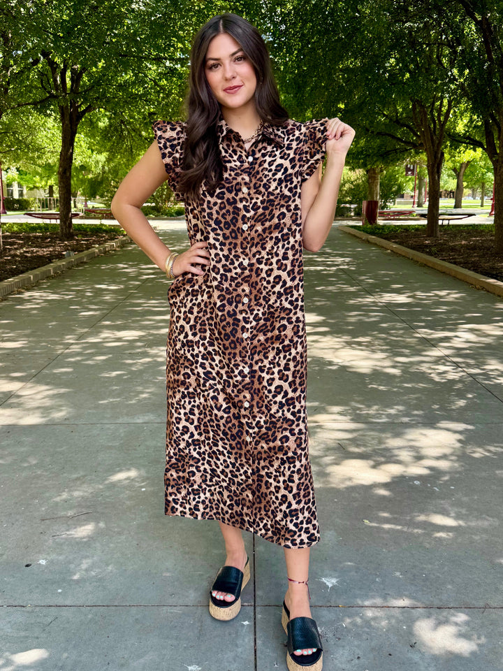 Downtown Leopard Midi Dress