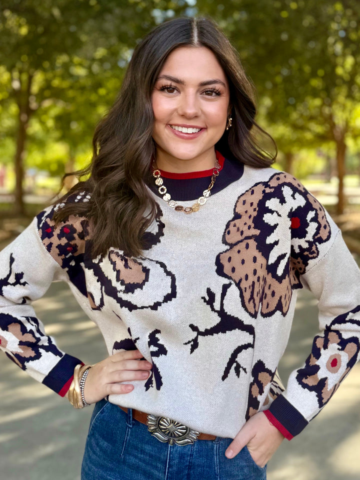 Floral Touch Oatmeal Sweater