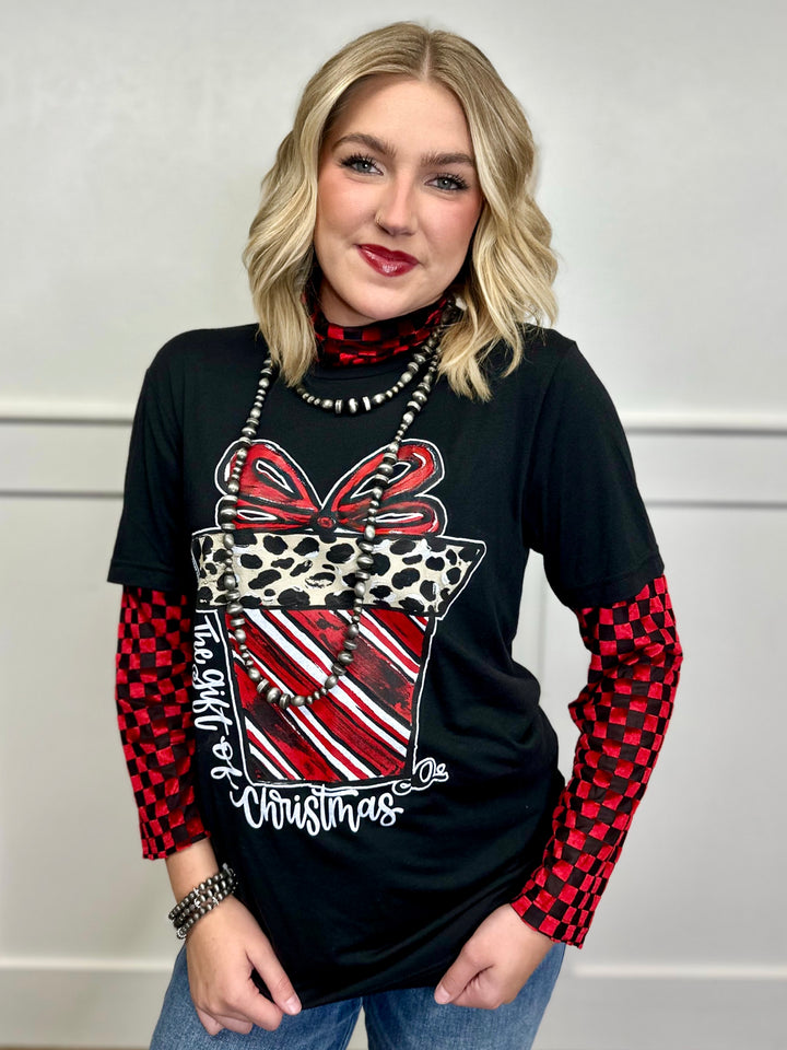 Callie Ann Stelter Candy Cane Present Short Sleeve Black Tee by Texas True Threads