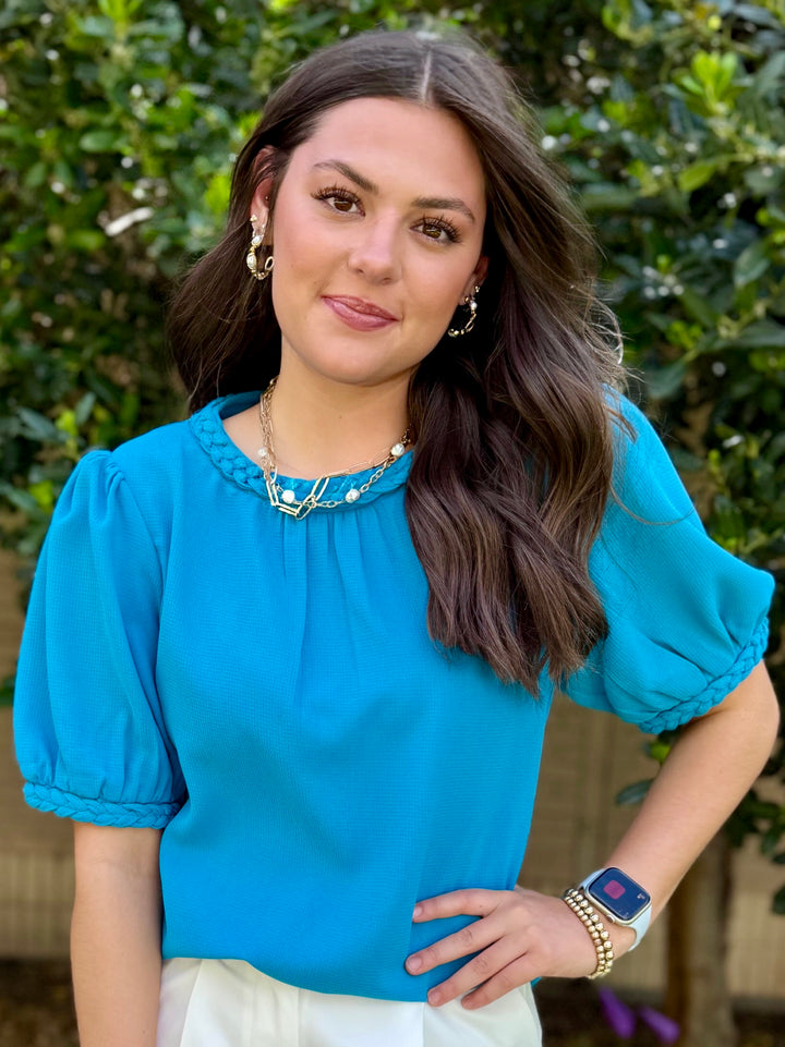 Twist of Charm Teal Top