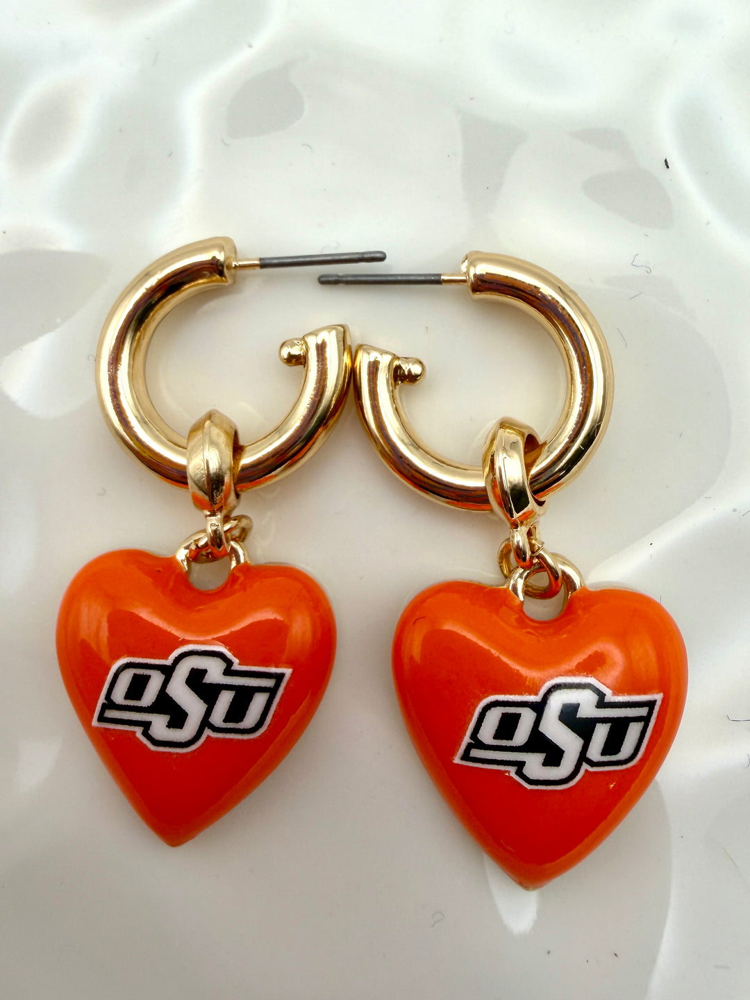 Oklahoma State Heart Drop Earrings