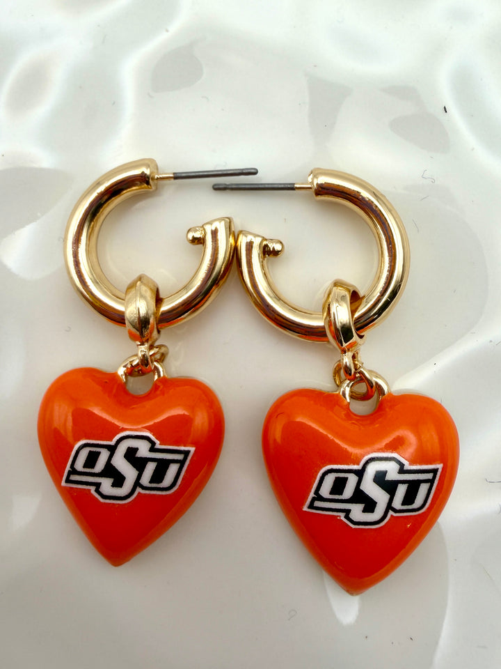 Oklahoma State Heart Drop Earrings