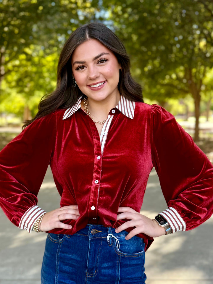 Cranberry Chic Velvet Blouse