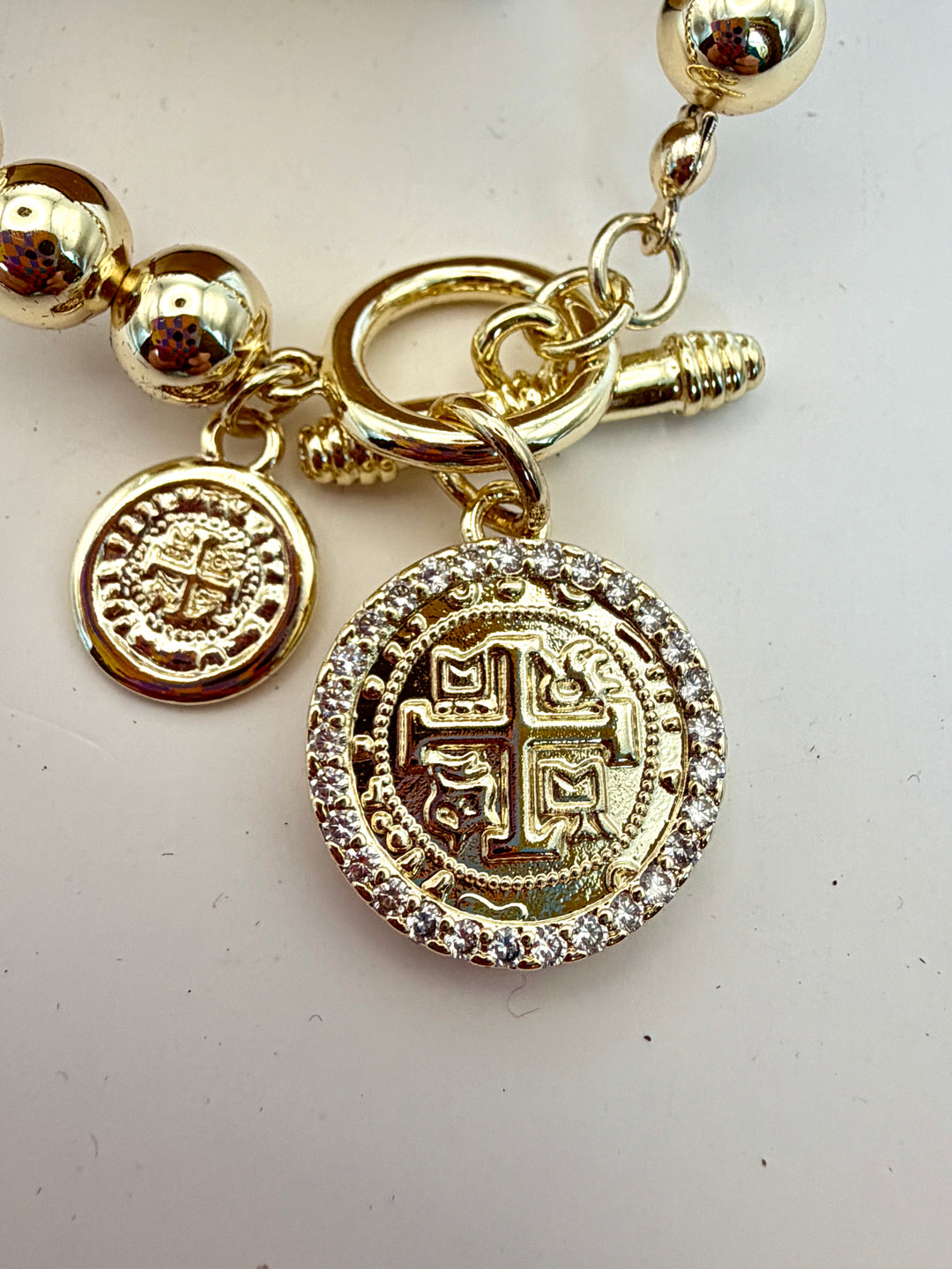 Toggle Clasp Gold Beaded Coin Bracelet