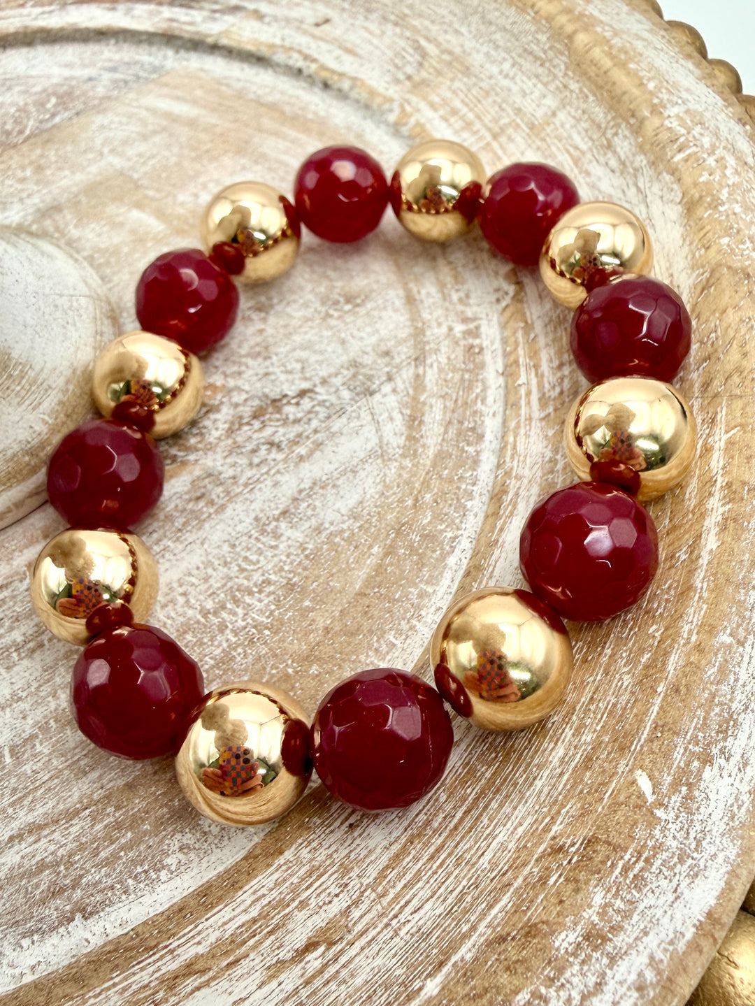 Maroon & Gold Large Beaded Bracelet