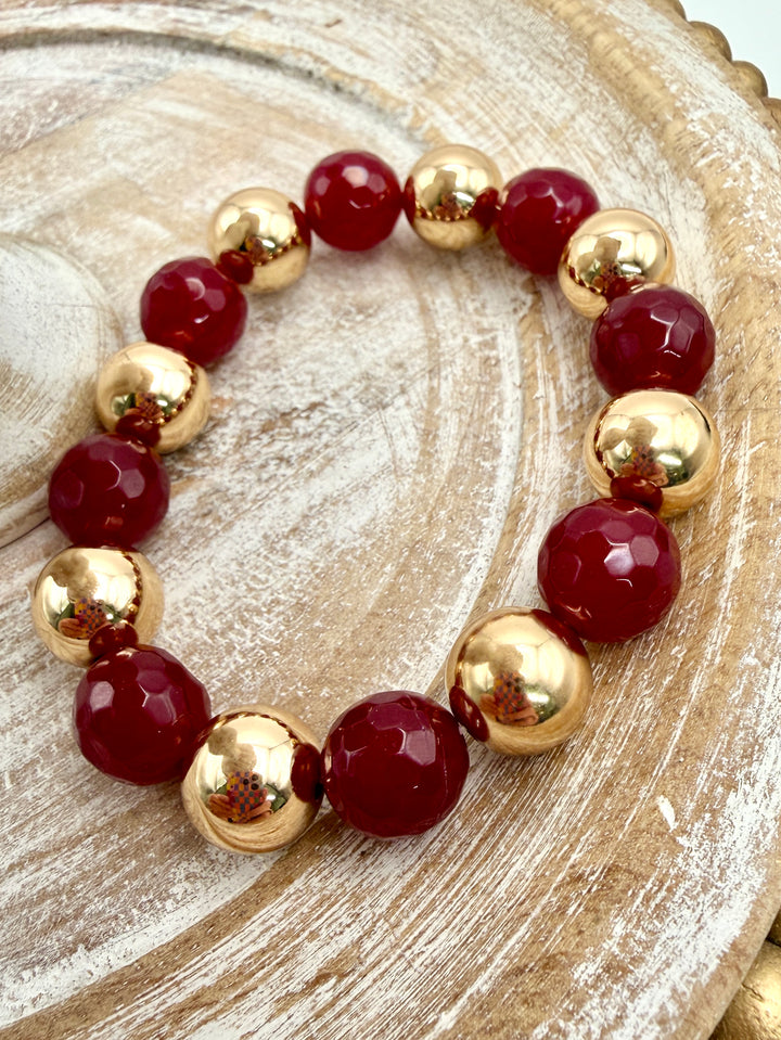 Maroon & Gold Large Beaded Bracelet
