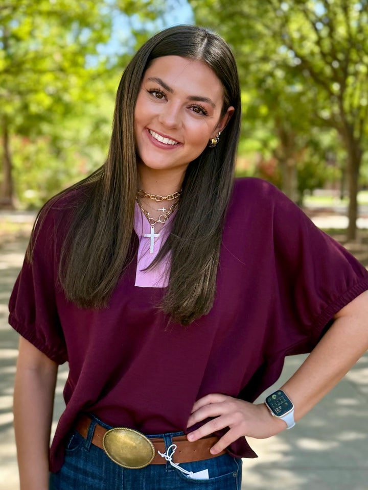 Maroon Crush V-Neck Top