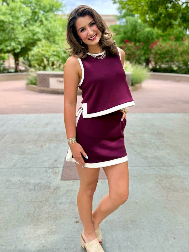 Game Day Darling Maroon Skort Set