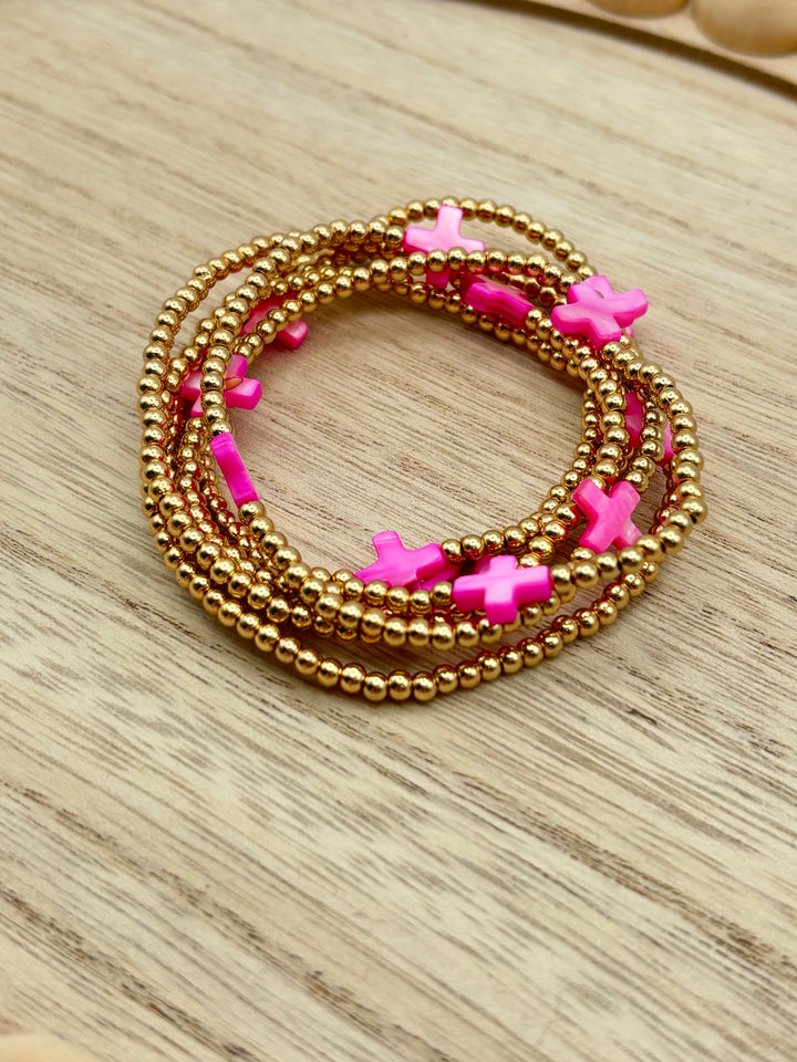 Pink Cross Bracelet Set