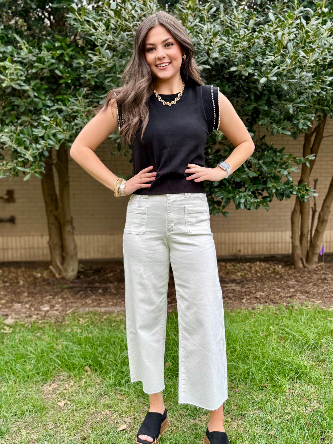 Simply Pearl Black Ruffle Sleeve Sweater