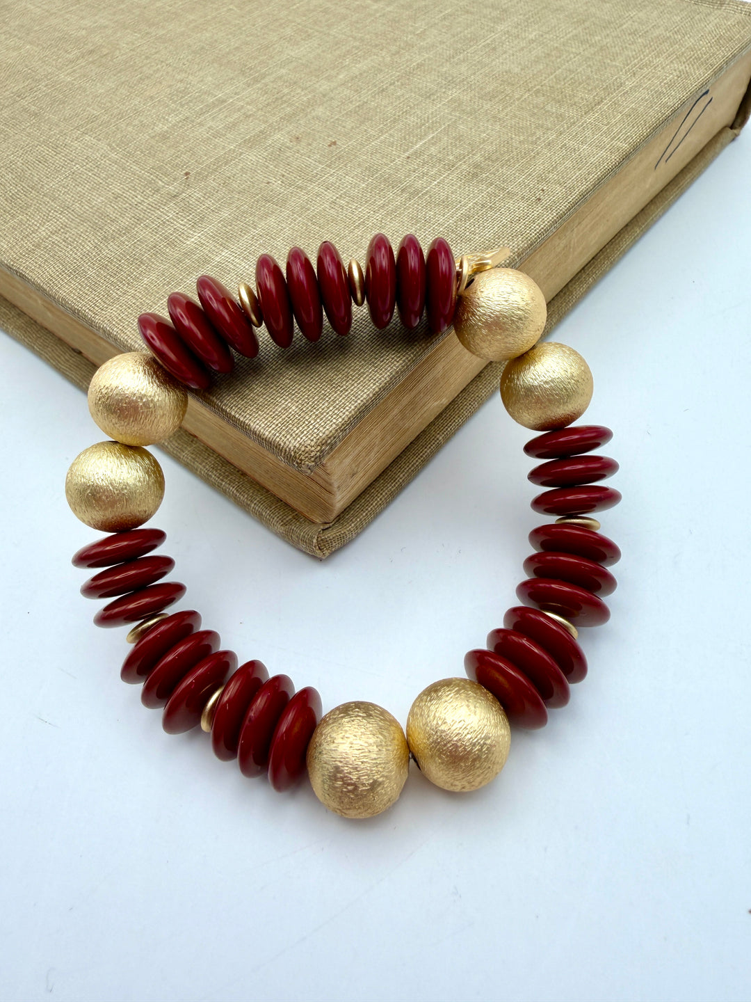 Maroon & Gold Beaded Bracelet