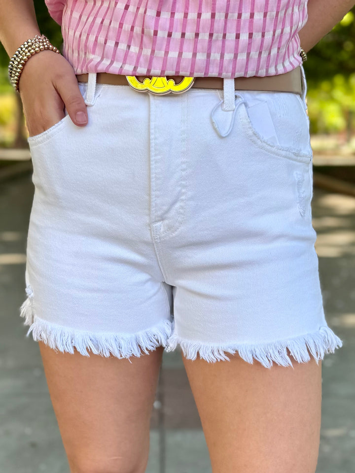 Mika High Rise Distressed Hem Shorts by Risen