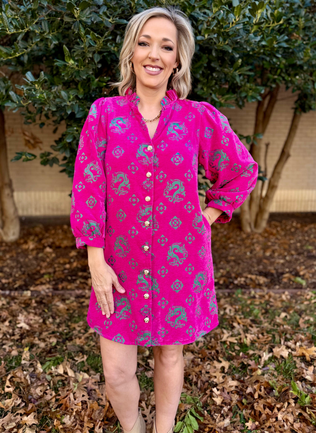 Twirl in Pink Velvet V-Neck Dress