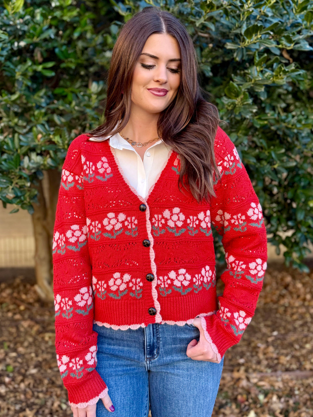 Blooming in Red Floral Cardigan