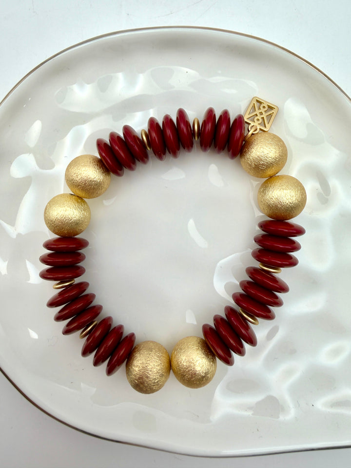 Maroon & Gold Beaded Bracelet