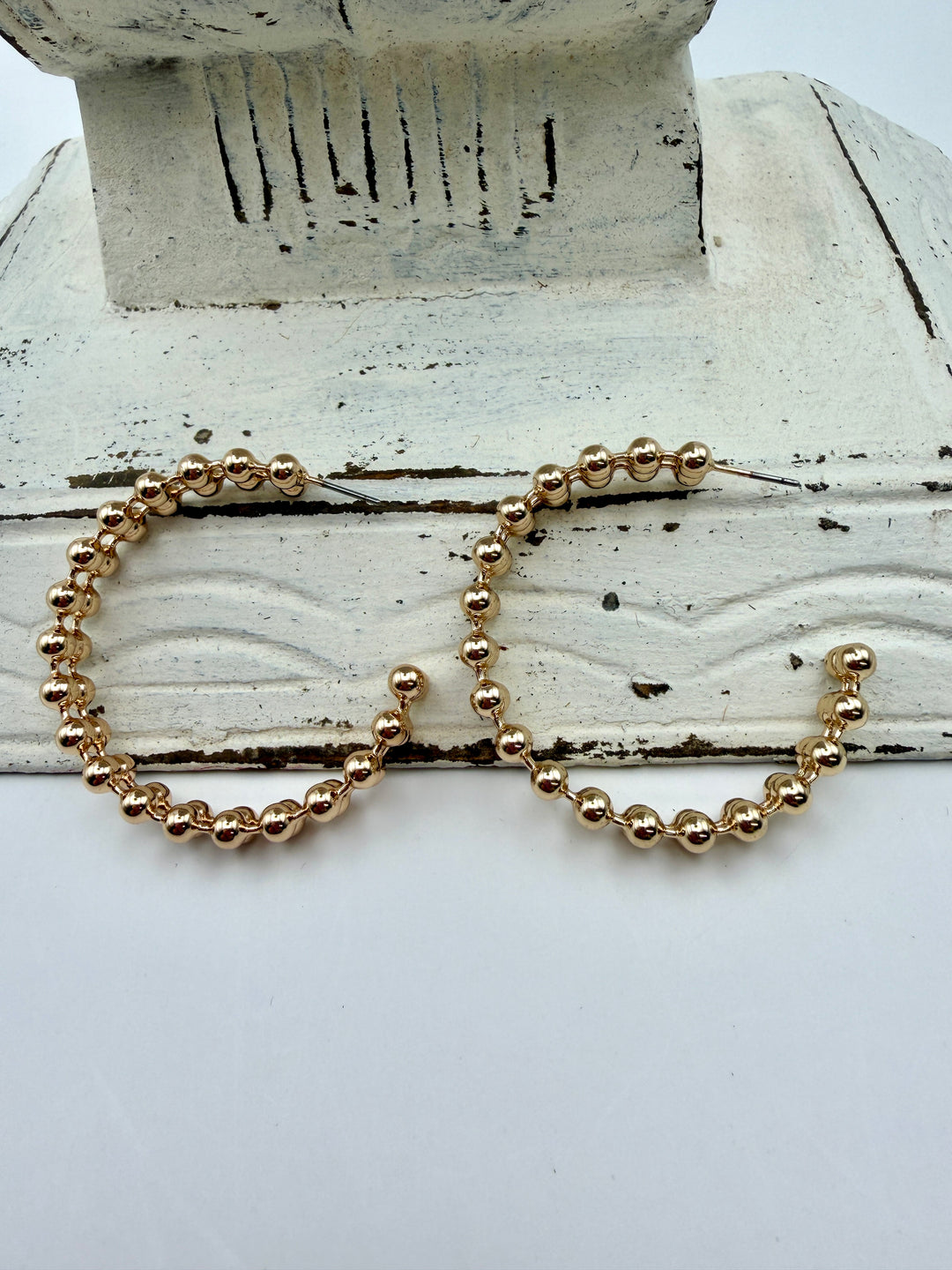 Sandra Double Beaded Gold Hoops