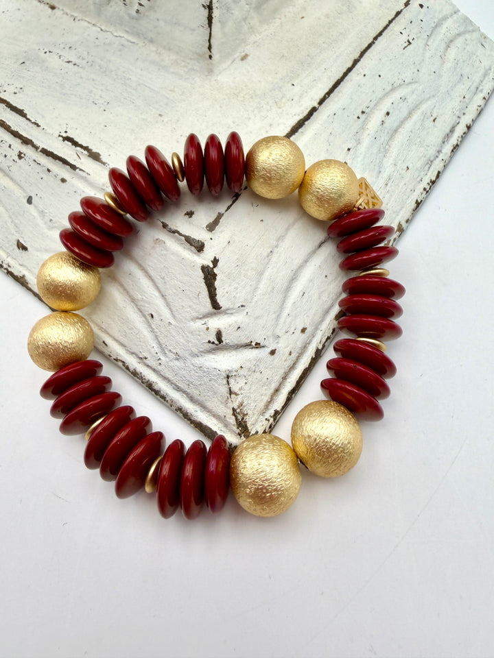 Maroon & Gold Beaded Bracelet