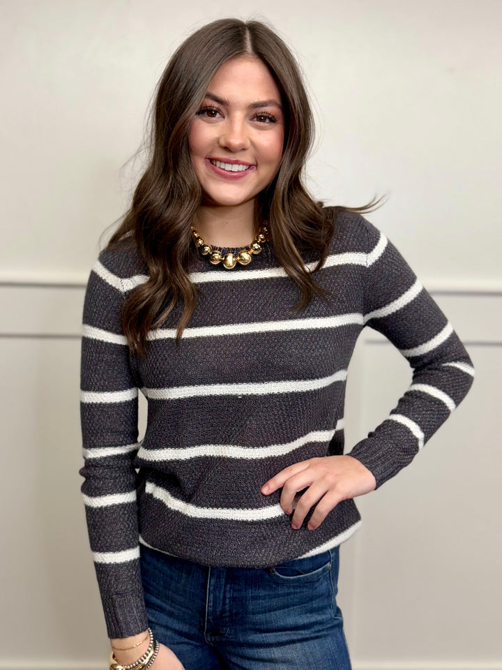 Smokey Lines Striped Charcoal Sweater