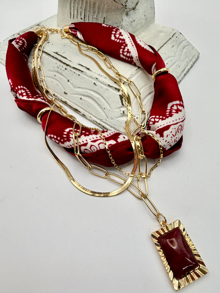 Maroon Bandana Layered Necklace