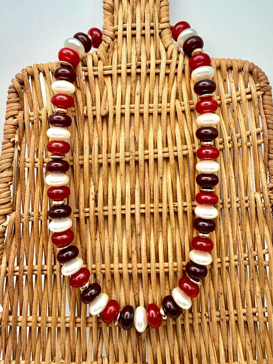 Maroon and Pearl Beaded Necklace