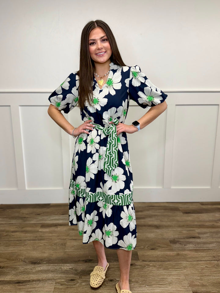 Day to Day Navy Floral Midi Dress