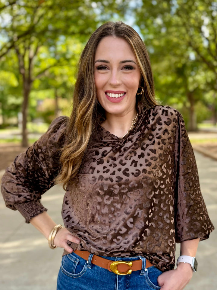 Leopard Muse Brown Velvet Blouse