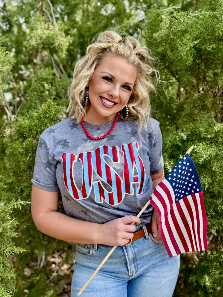 Striped USA in Glitter & Puff Tee by Texas True Threads