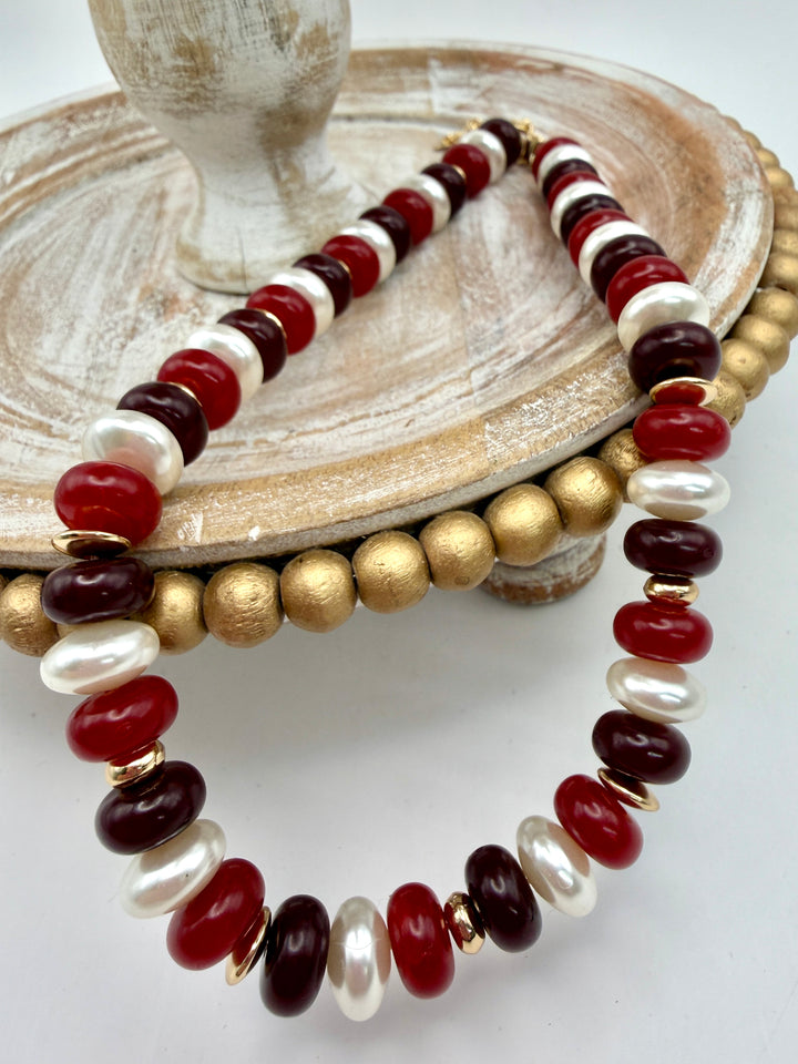 Maroon and Pearl Beaded Necklace