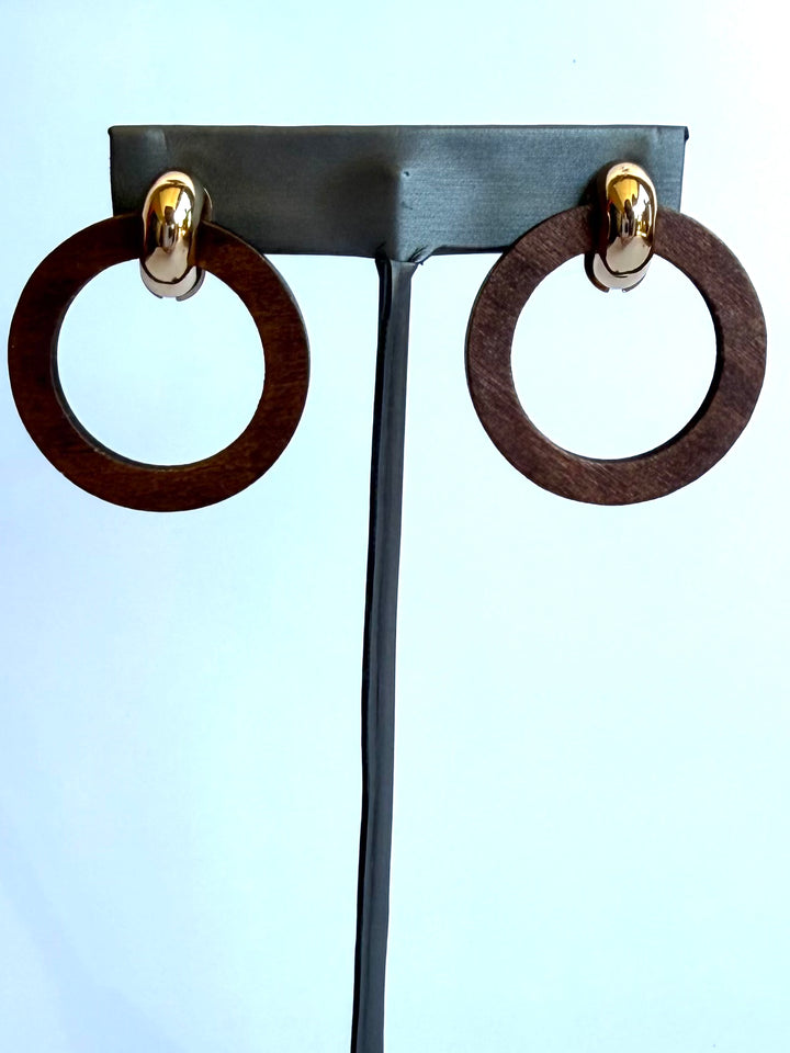 Kai Wooden Hoop Earrings in Brown