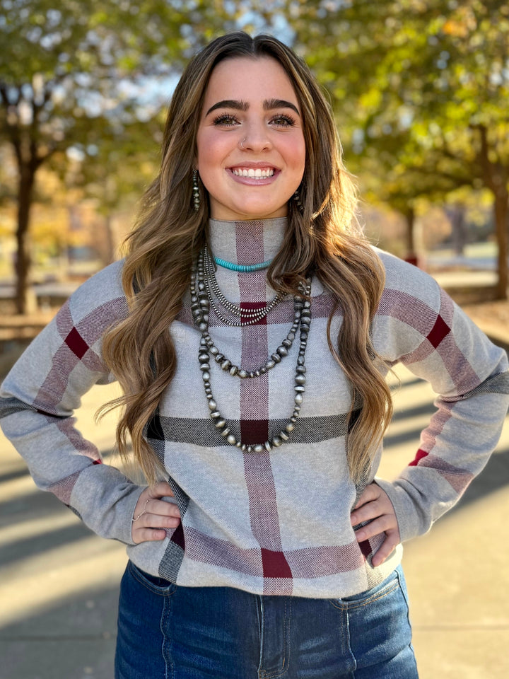 Plaid Please Grey Sweater