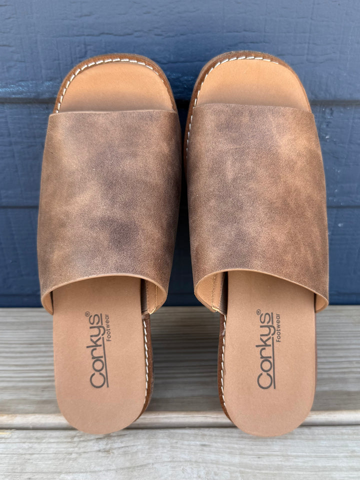Mugshot Tan Slip On Wedge by Corkys