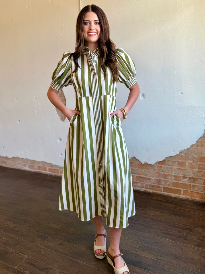 Olive Grove Striped Maxi Dress
