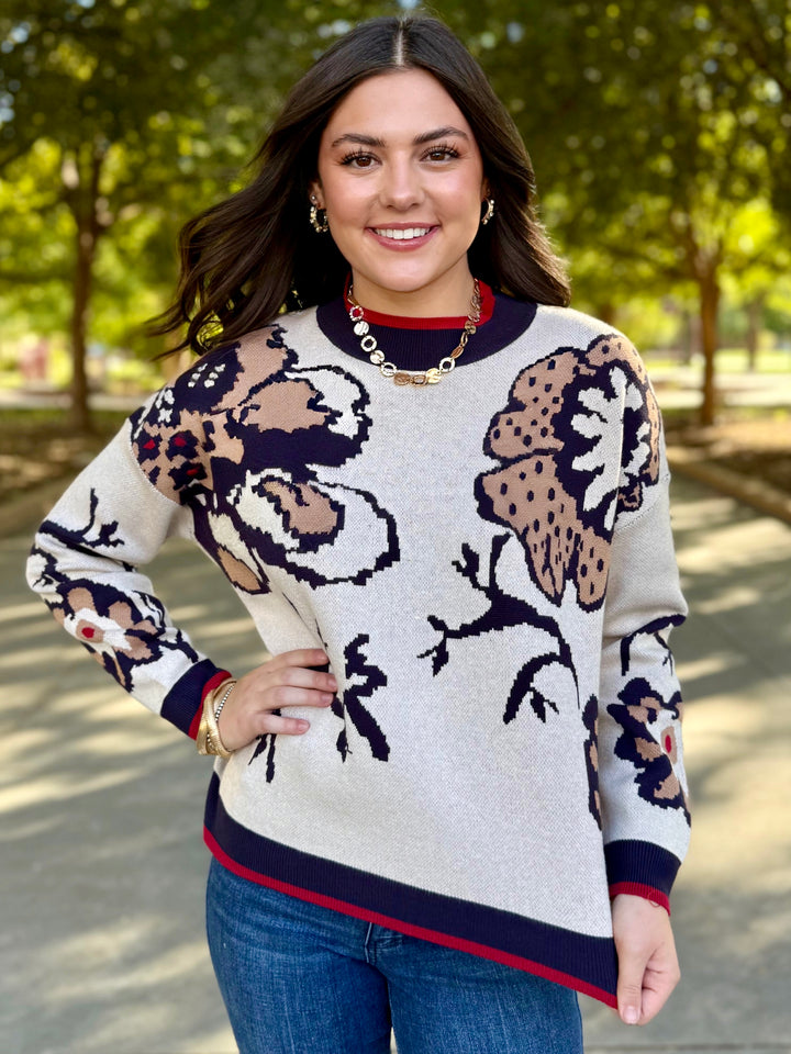 Floral Touch Oatmeal Sweater