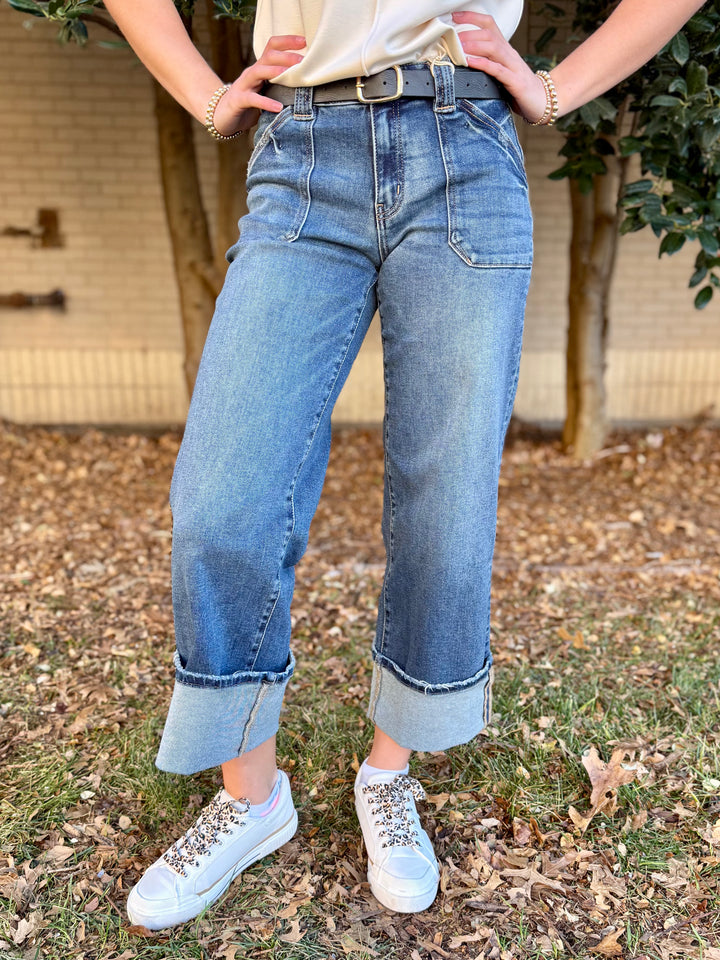 Jennifer Wide Leg Cuff Jean by KanCan