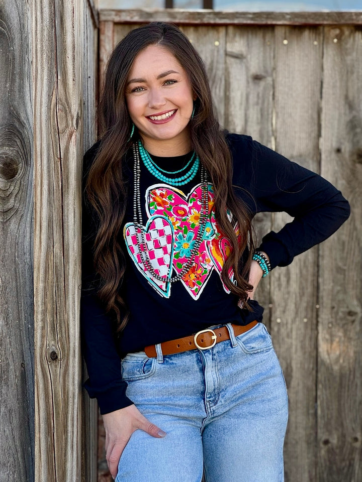 Callie Ann Stelter Trio of Hearts Long Sleeve Tee by Texas True Threads