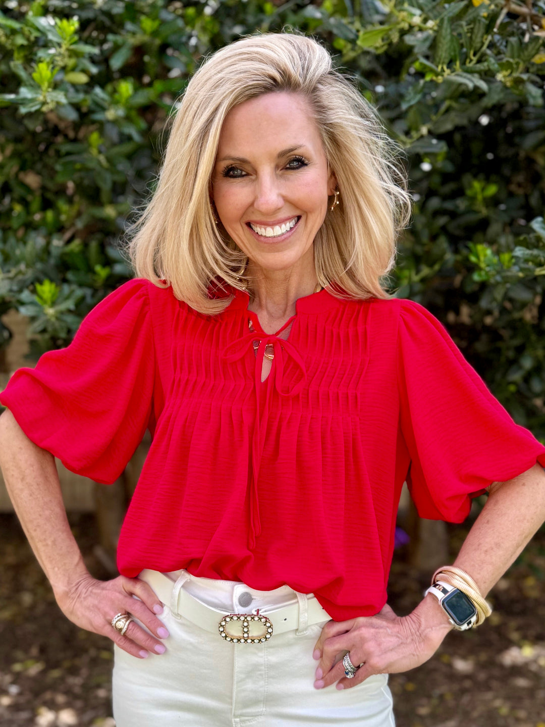 Make It Pop Red V-Neck Blouse