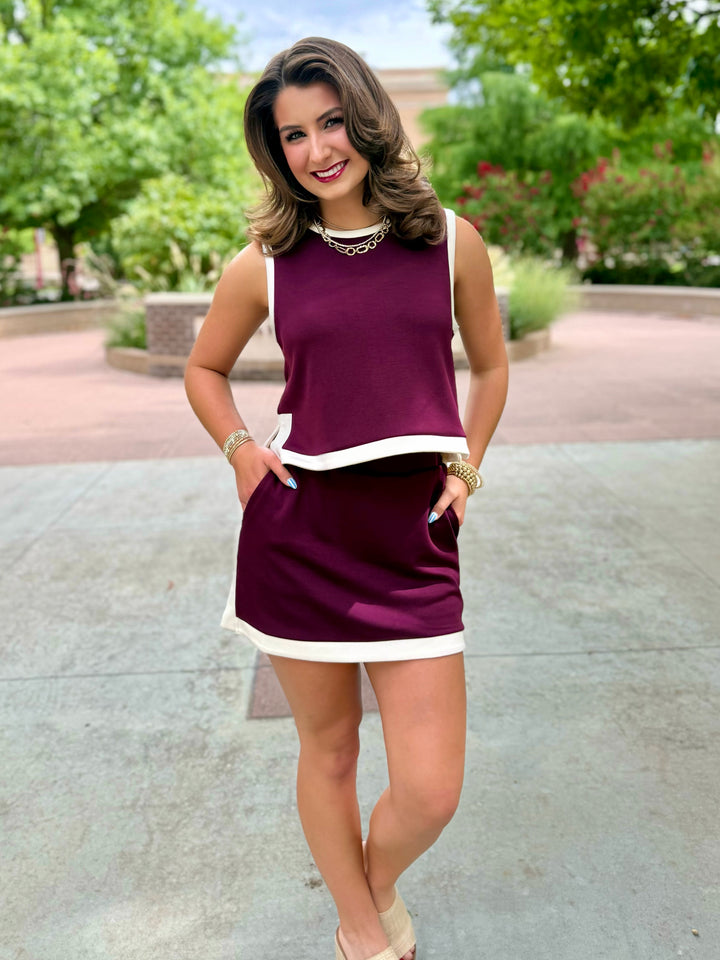 Game Day Darling Maroon Skort Set