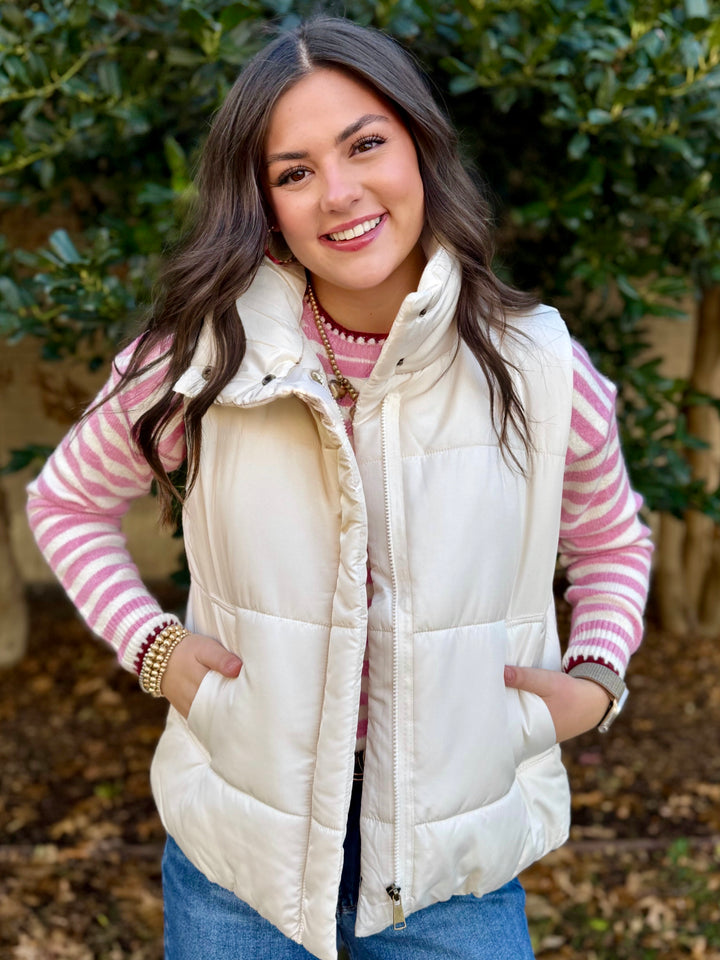 Snowy Ease Ivory Puffer Vest