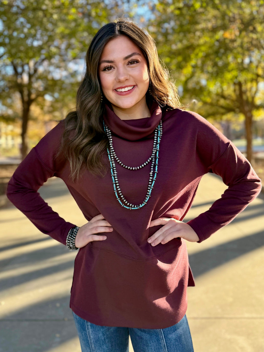 Soft Maroon Turtleneck Top