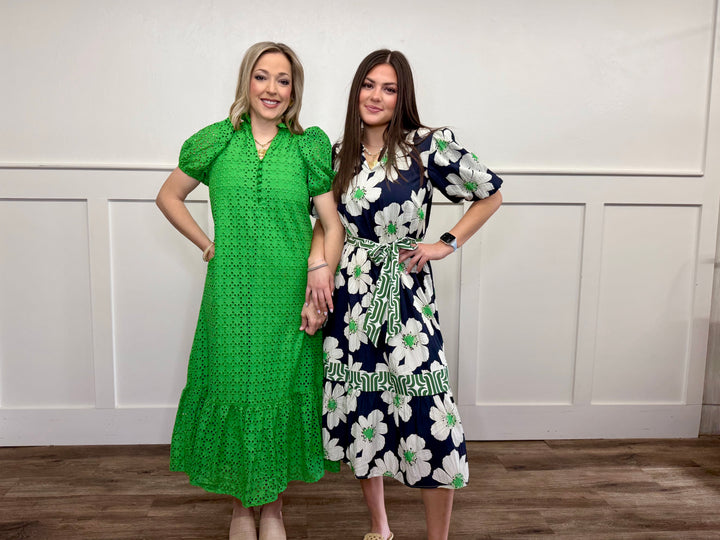 Southern Goodness Green V-Neck Midi Dress